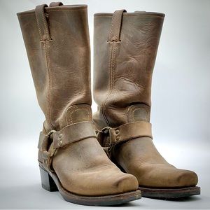 Frye mid height harness boots.